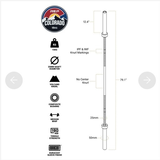 REP Fitness コロラドバー 15kg 200cm ハードクロム 銀色