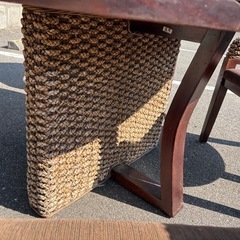 ☆③中古品 アジアン風 ダイニングテーブル 椅子 セット 丸テーブル 屋外用 ガラステーブル ウッドデッキ☆の画像