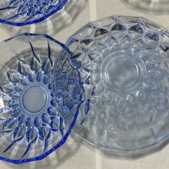 ガラス食器　ブルー　4枚セット　レトロ　喫茶店　カフェの画像