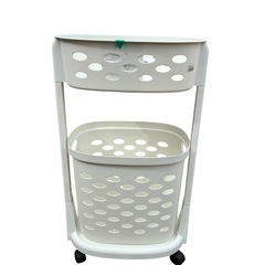 ランドリーラック バケット キャスター付 2段　ホワイトの画像
