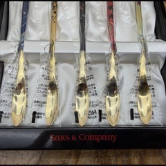 未使用品 美人画 作家 鶴田一郎 デザイン コーヒー スプーン 5本 2セット ひと雫 金仕上 カトラリー ステンレス製 アート ICHIRO TSURUTA の画像