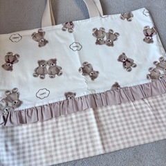 くまちゃん × チェック レッスンバッグ・巾着の画像