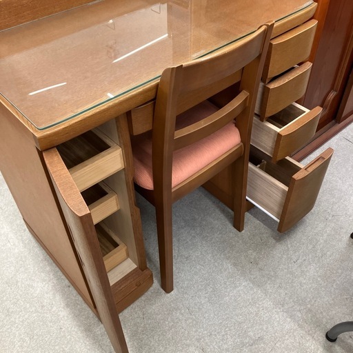 坂2602-1386 府中家具 ドレッサー 鏡台 椅子セット キズ汚れ有り