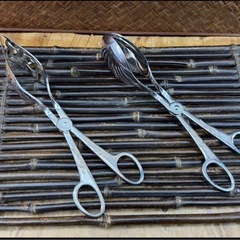 洋食器 カトラリー 老舗 ブランド MARTIAN 製 銀メッキ ケーキ サラダ トング 2点 セット 箱付 良品 マーシャン 佐藤商事 高級食器 ハサミ の画像