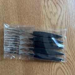 角型小皿とフォークのセットの画像