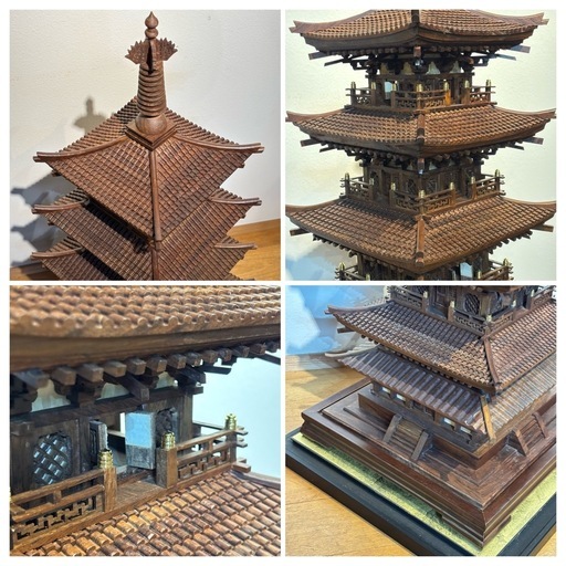 希少 法隆寺 五重塔 昭和レトロ 木製オブジェ 縁起物 インテリア ガラスケース