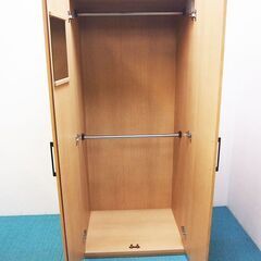 【未使用品】ニトリ ワードローブ KO402 80WR LBR 2段吊り ミラー付き 幅80cm BA17の画像