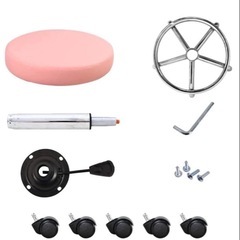 丸キャスター昇降スツール PUレザー フットレスト付き 回転椅子 高さ調節可能チェア S サイズ (ピンク)の画像