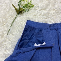 Techichi 麻調プリペラタックスカートM 青ブルー　ひざ丈フレアスカート　春　の画像