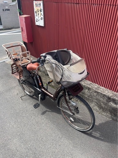 【京都発】京の楽チャリ　ヤマハ　リトルモア　茶色　3人同時乗せタイプ　