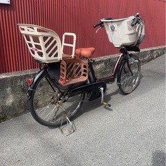 【京都発】京の楽チャリ　ヤマハ　リトルモア　茶色　3人同時乗せタイプ　の画像