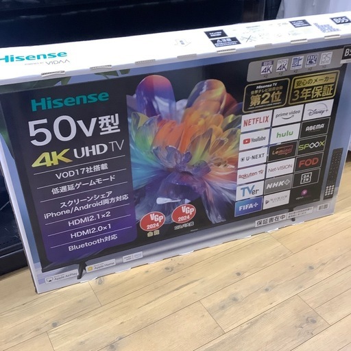 【中古・家電】 Hisence 液晶テレビ 50型 50E65K  2024年製