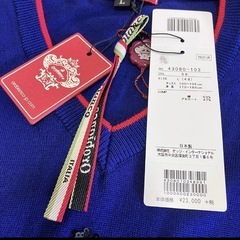 Orobianco オロビアンコ ニット セーター Vネック ロゴスパンコール 刺繍 ブルー Lサイズ 新品タグ付きの画像