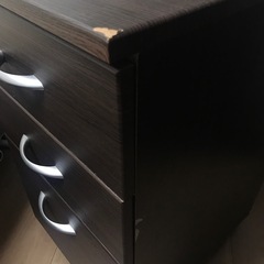 家具 インテリア 袖机 脇机 3段 デスクワゴン 木製  キャスター付きの画像