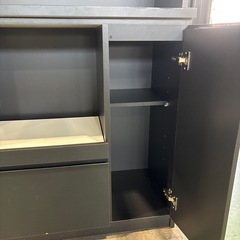 食器棚　キッチン収納　キッチン棚　収納棚　レンジボード　レンジ台　コンセント付き　黒　ブラックの画像