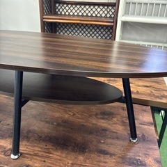 （b)センターテーブル 楕円形 ローテーブル ウォールナット調 北欧風 木製 1人暮らし リビングテーブル 茶色 ダークブラウン の画像