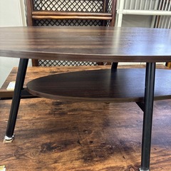 （b)センターテーブル 楕円形 ローテーブル ウォールナット調 北欧風 木製 1人暮らし リビングテーブル 茶色 ダークブラウン の画像