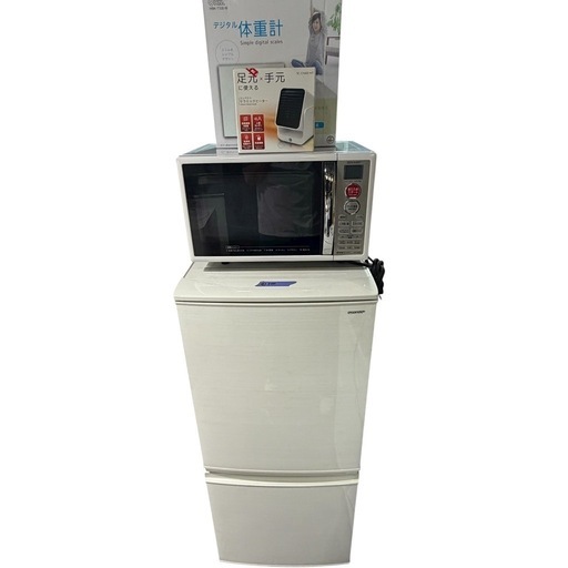 5千円 4点セット 冷蔵庫・電子レンジ・セラミックファンヒーター・体重計