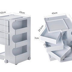 オーガナイザー レプリカボビートロリー 回転式引き出しト ロリー4段（ホワイト B34）の画像