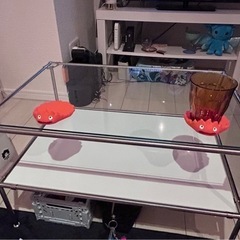 ガラステーブル（2段）】モジュール家具／シルバー×クリア／⚠️値下げ交渉可能⚠️の画像