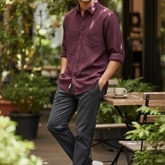 【UNIQLO ユニクロ】メンズ  長袖 カジュアル シャツ サイズ L 襟 パープル 紫の画像