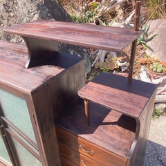 アンティーク飾り棚　古家具　昭和レトロ　天然木欅杉黒竹の画像