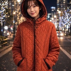 【商品名】 キルティング フード付き 中綿ジャケット／コート ブラウン系の画像