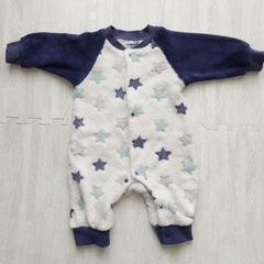 POLO Babyフード付きロンパース クマ耳　ネイビー　星柄　2点セットの画像