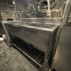 業務用 シンク 2槽式 ミニ作業台付の画像