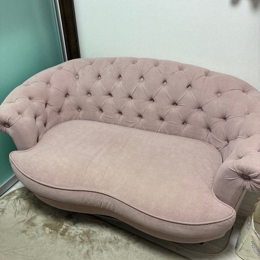 シャーベットピンクフレンチスタイル2シーターソファ　MouSofa(モーソファ)