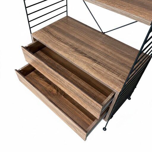 【新品】☆ラック＆引き出しキャビネット付きBR☆【OUTLET】シェルフ　SHELF　デザイン収納　スチールラック　3段ラック　ブラウ