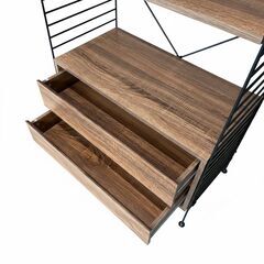 【新品】☆ラック＆引き出しキャビネット付きBR☆【OUTLET】シェルフ　SHELF　デザイン収納　スチールラック　3段ラック　ブラウン　棚板可動　引き出し収納庫の画像