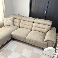 【急募】マナベ家具 マナベインテリアハーツ 3人掛け カウチソファ ファブリック プルミエの画像