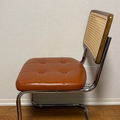 【同じもの2脚】ミッドセンチュリー風 ラタン×キャメル レザーチェアの画像