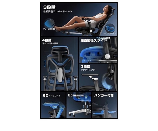 【未使用❤️新品】メッシュ フルスペック 黒 ゲーミングチェア 定価39,999円
