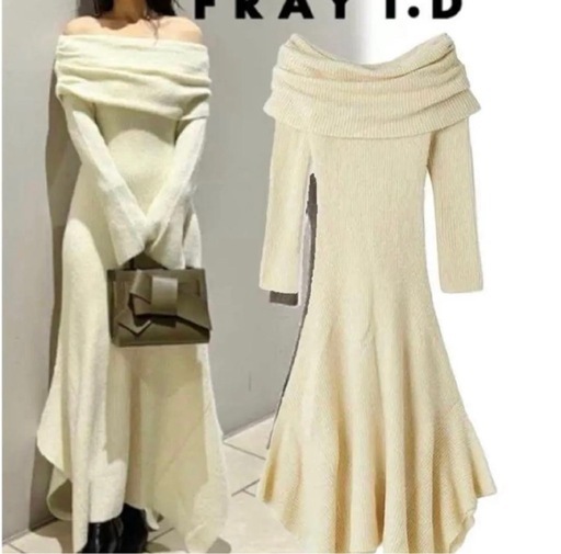 FRAY I.D オフショルアシメヘムニットワンピース