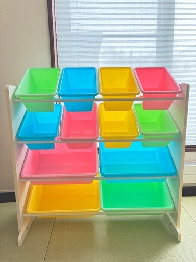 【美品】大容量キッズ収納ラック／カラフルケース12個付きアイリスオーヤマ パステル