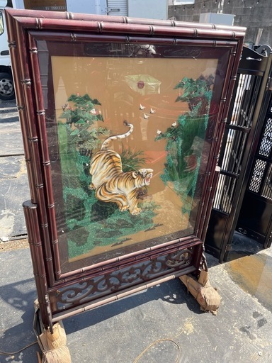中国　両面石細工絵衝立　　