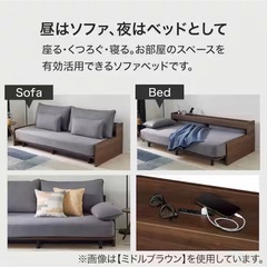 ニトリ　ソファベッド B2 MGY 幅202.9×奥行99.1×高さ60cmの画像