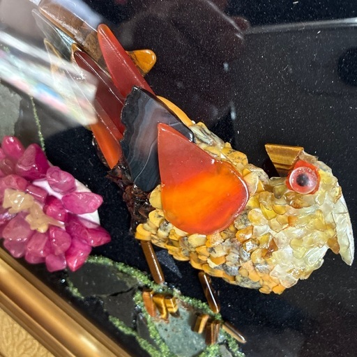 大型 玉石象嵌 額装 92×42cm 縁起物 鳳凰/花鳥図