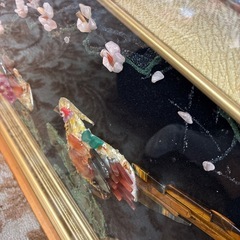 大型 玉石象嵌 額装 92×42cm 縁起物 鳳凰/花鳥図の画像