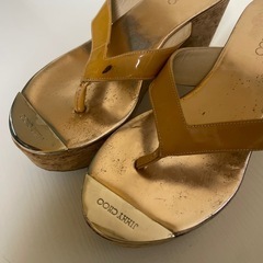 ジミーチュウ 厚底サンダル 36 ウェッジソール コルク ゴールド エナメルの画像