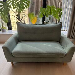 ニトリ 2人掛けソファ グリーン 美品 2022年購入 禁煙使用の画像