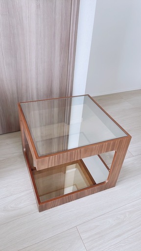 moda en casa ダイス50 コーヒーテーブル　サイドテーブル　
 ガラス天板 50×50×42cm オーク天然木 モーダエンカーサ　 福岡県　