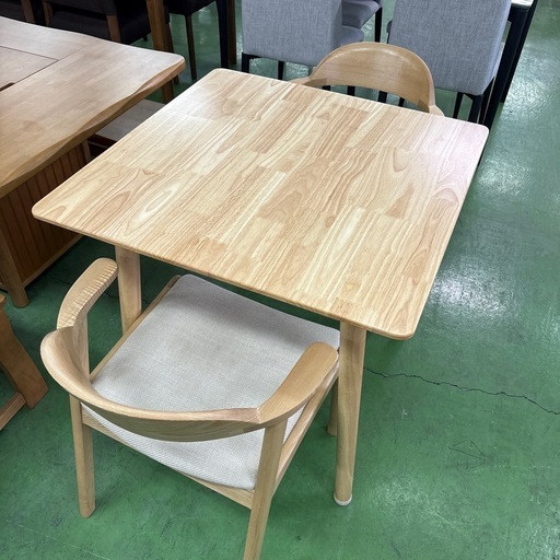 木製ダイニングテーブルセット　椅子2脚　イス　ナチュラル　ベージュ　スクエア　正方形 2p 2P 