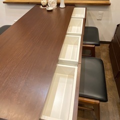 【モダン木製ロングデスク＋ベンチ2脚セット】の画像