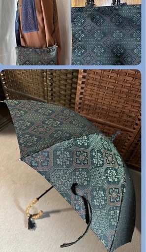 日傘　新品紬着物生地　バンブー