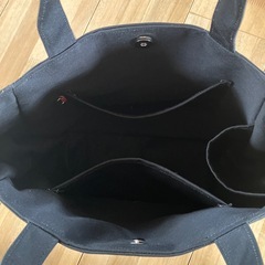 ハンドメイド 丸底帆布トートバッグ ブラック Mサイズ ペットボトルホルダー付新品未使用0301の画像