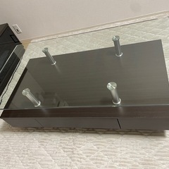 ガラストップ ローテーブル ダークブラウン 収納付きの画像