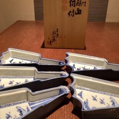 【極美品】染付扇面向付　半開扇　昭阿弥　8点セットの画像